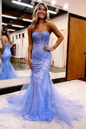 Mermaid Lace Long Prom Dress, Strapless Formal Evening Dress