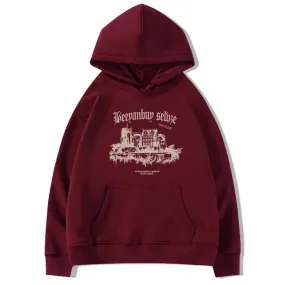 Metaversmall Winter Hooded Chic Letter Printing Loose Women Hoodies Fashion Drawstring Pocket Solid Color Simple Casual Female Hoodies