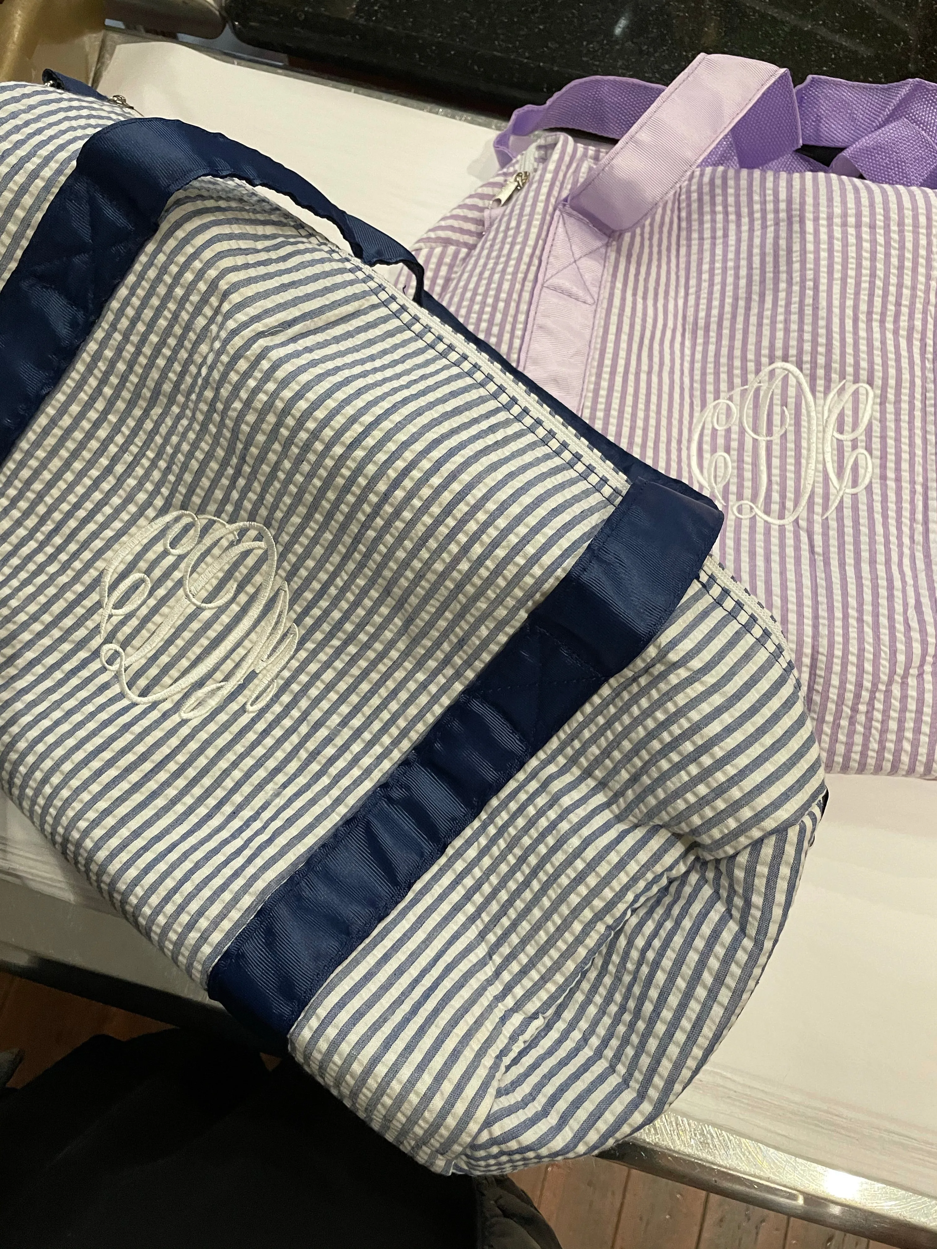 MONOGRAM NAVY SEERSUCKER DUFFLE