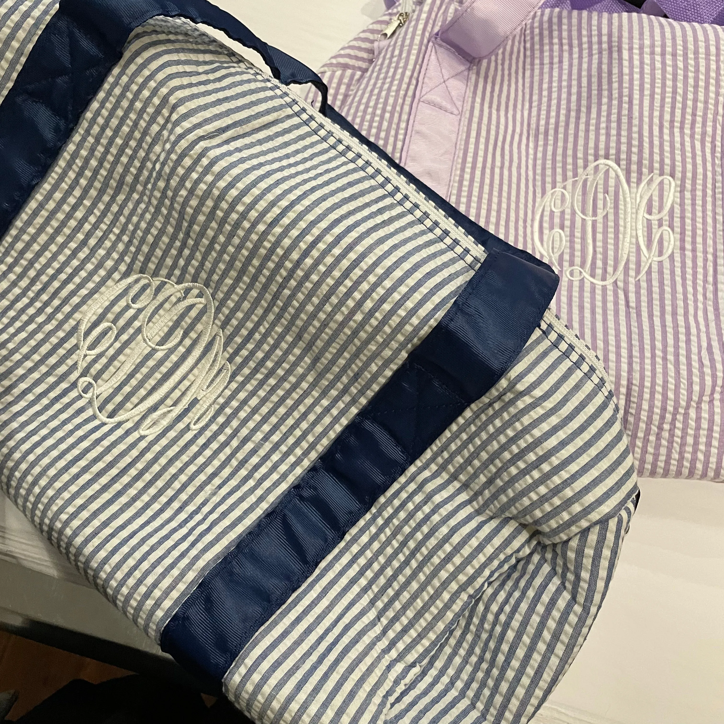 MONOGRAM NAVY SEERSUCKER DUFFLE
