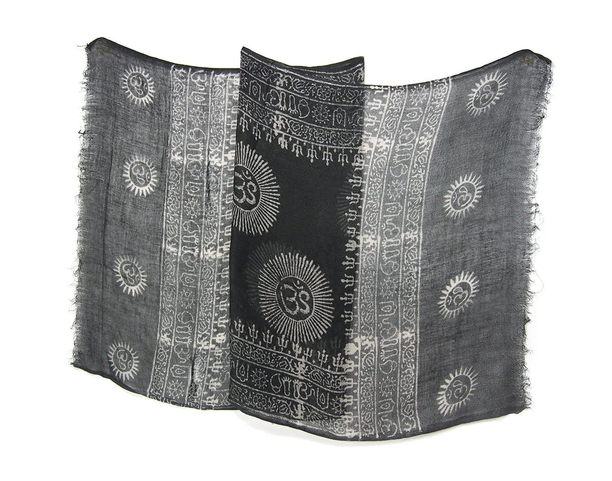 Om Printed Cotton Scarf, Black