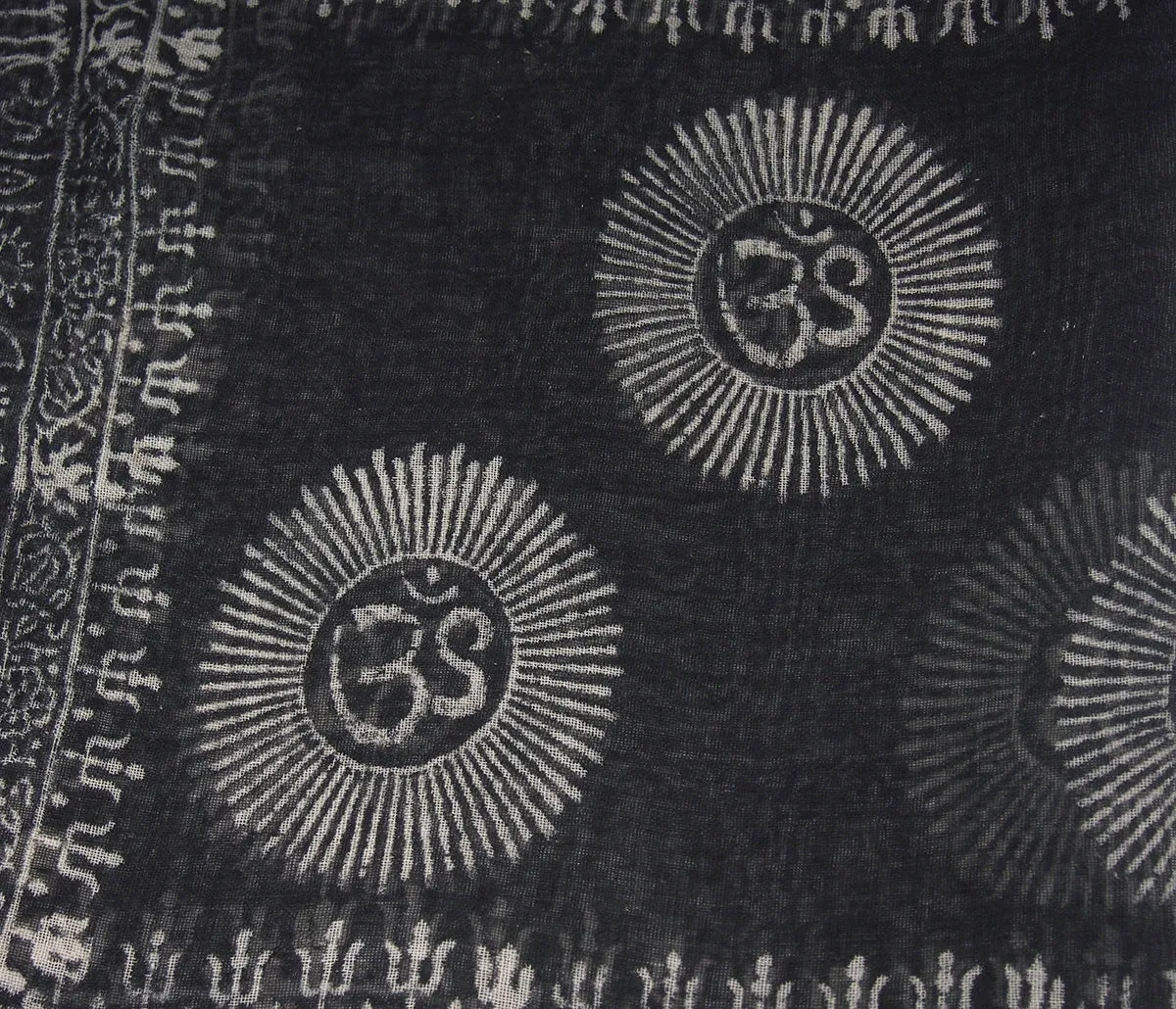 Om Printed Cotton Scarf, Black