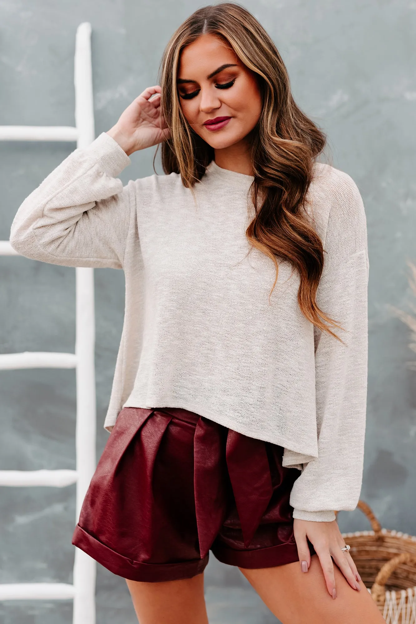 One Day Maybe Balloon Sleeve Slub Knit Top (Oatmeal)