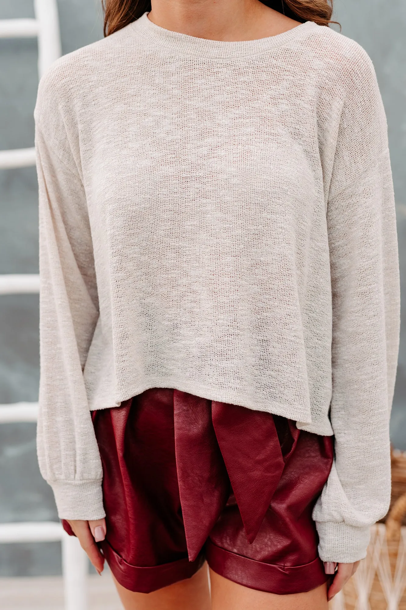 One Day Maybe Balloon Sleeve Slub Knit Top (Oatmeal)