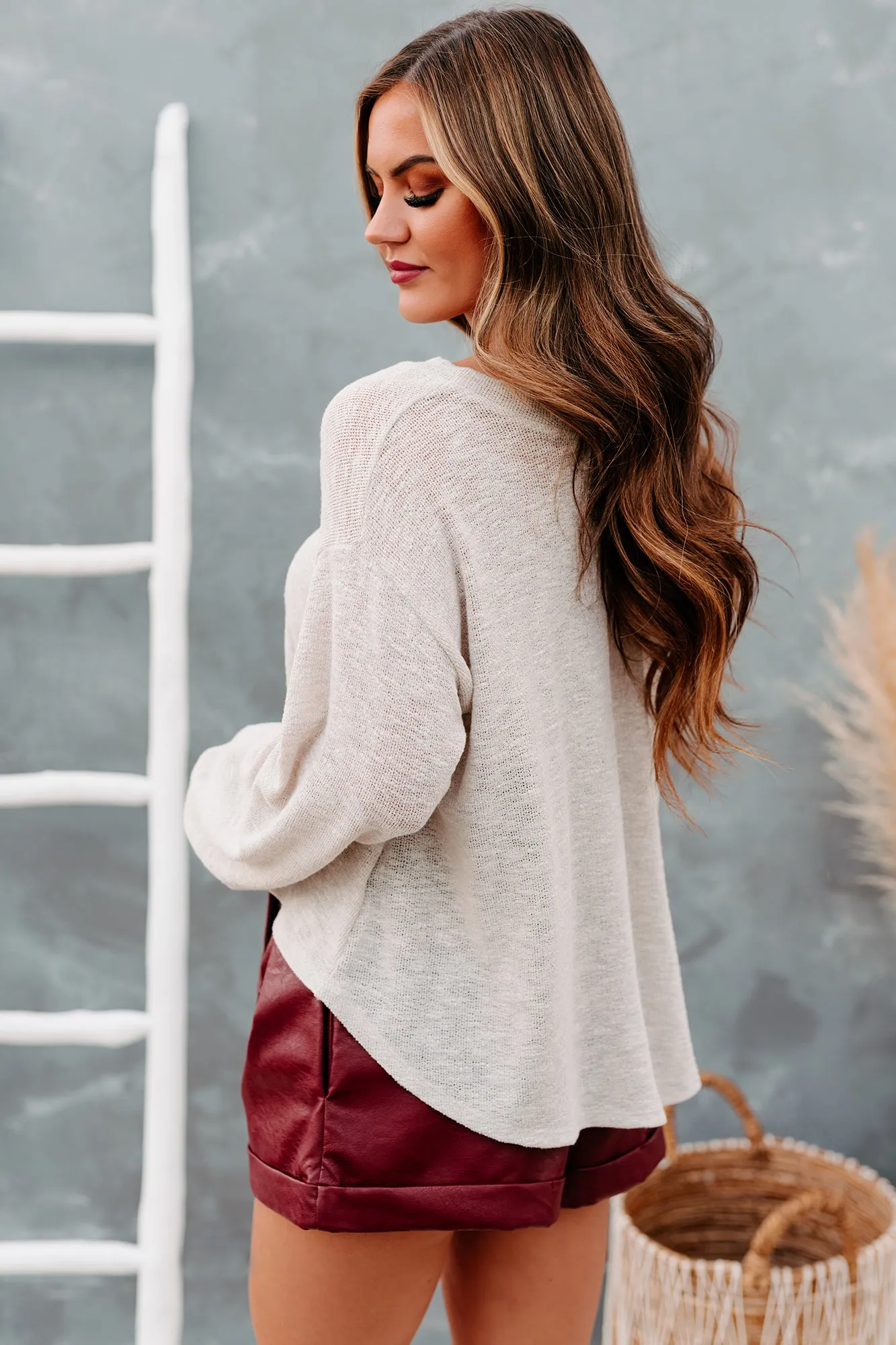 One Day Maybe Balloon Sleeve Slub Knit Top (Oatmeal)