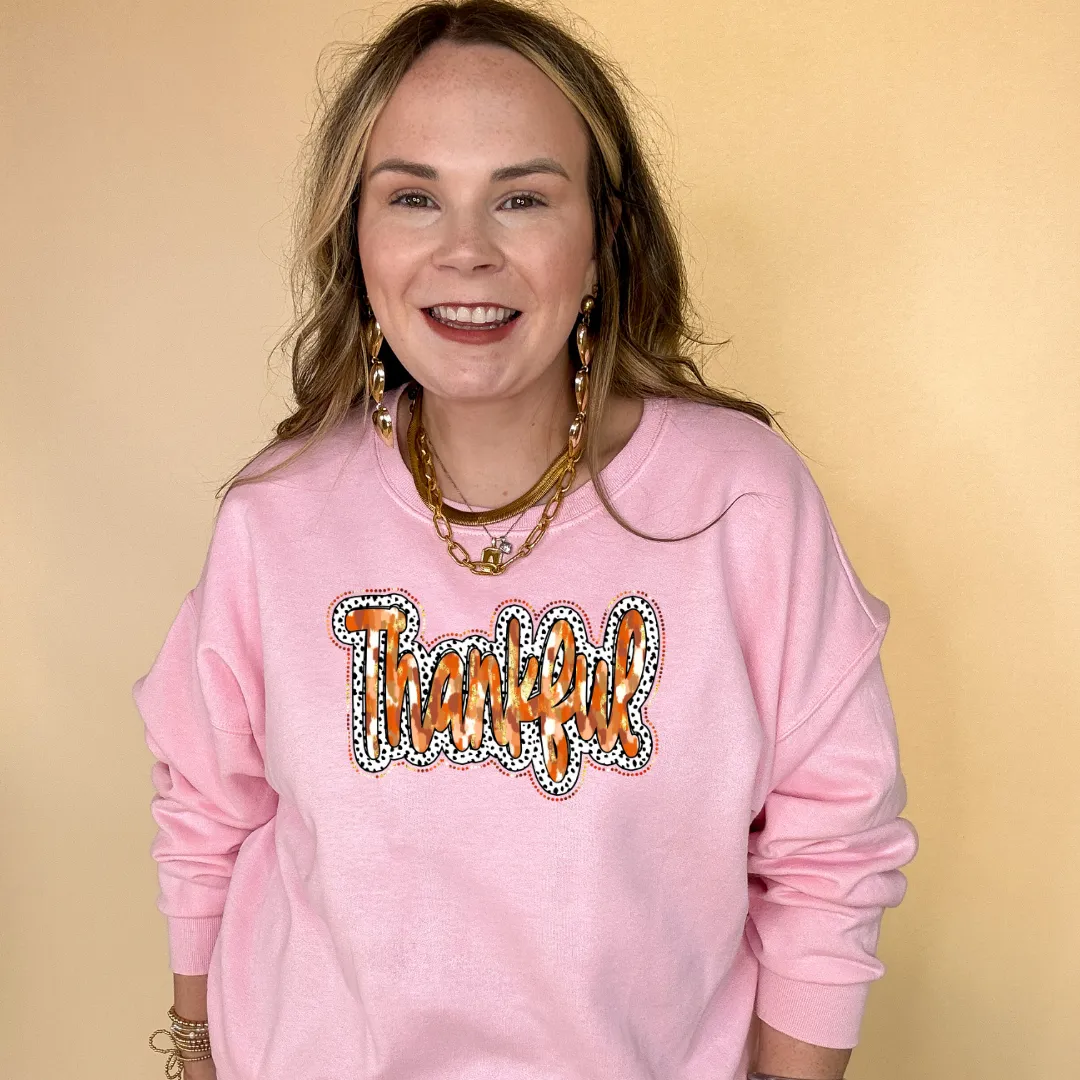 Online Exclusive | Thankful Autumn Watercolors and Dalmatian Background Graphic Sweatshirt in Multiple Color Options