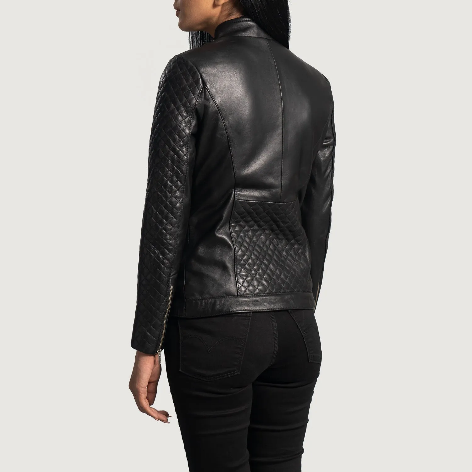 Orient Grain Quilted Black Leather Biker Jacket by TJS