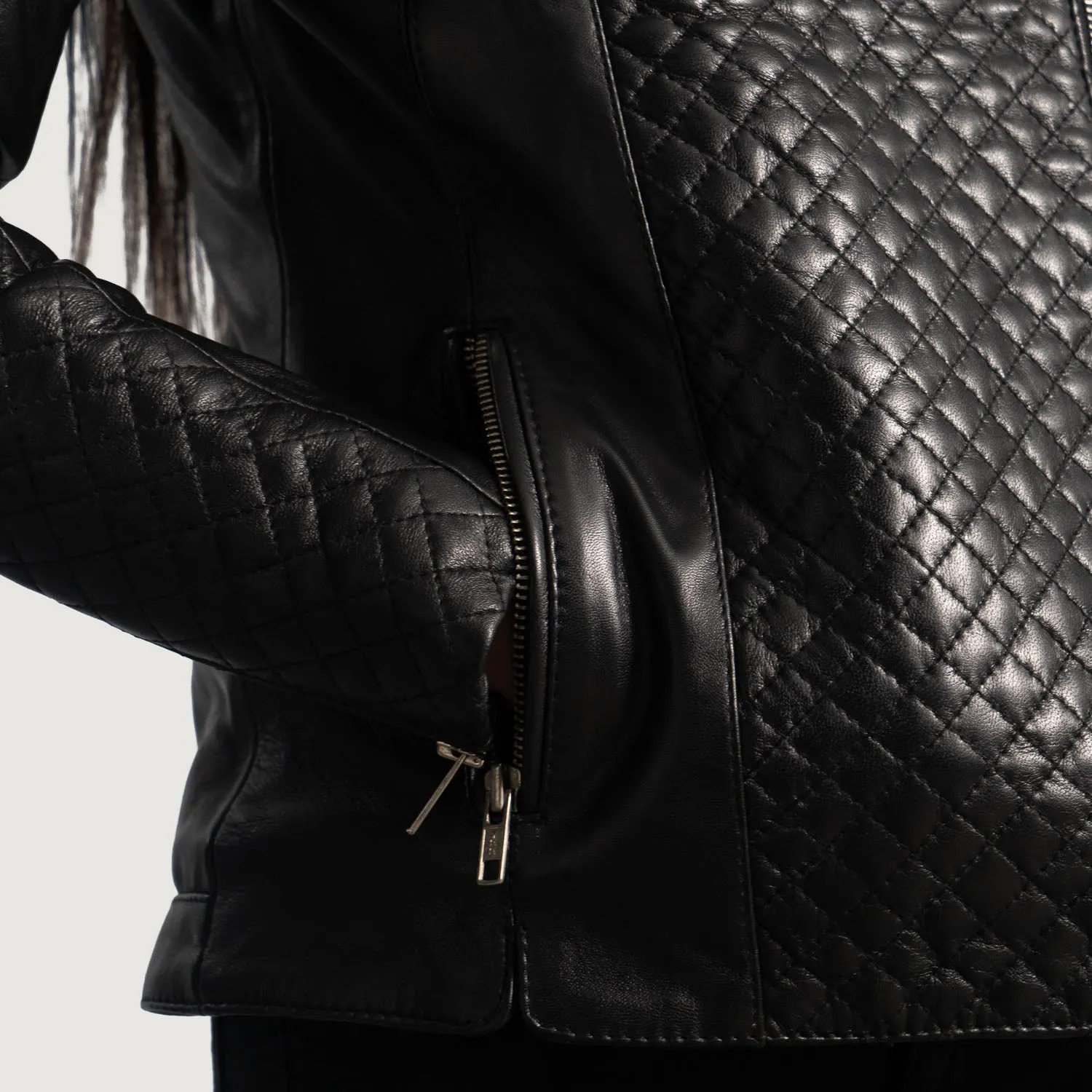 Orient Grain Quilted Black Leather Biker Jacket by TJS
