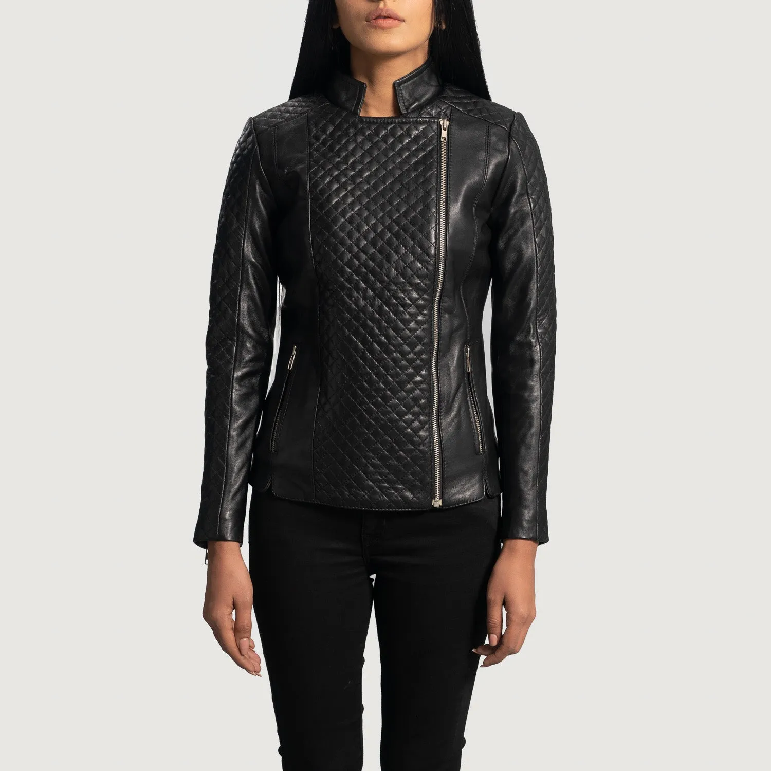 Orient Grain Quilted Black Leather Biker Jacket by TJS