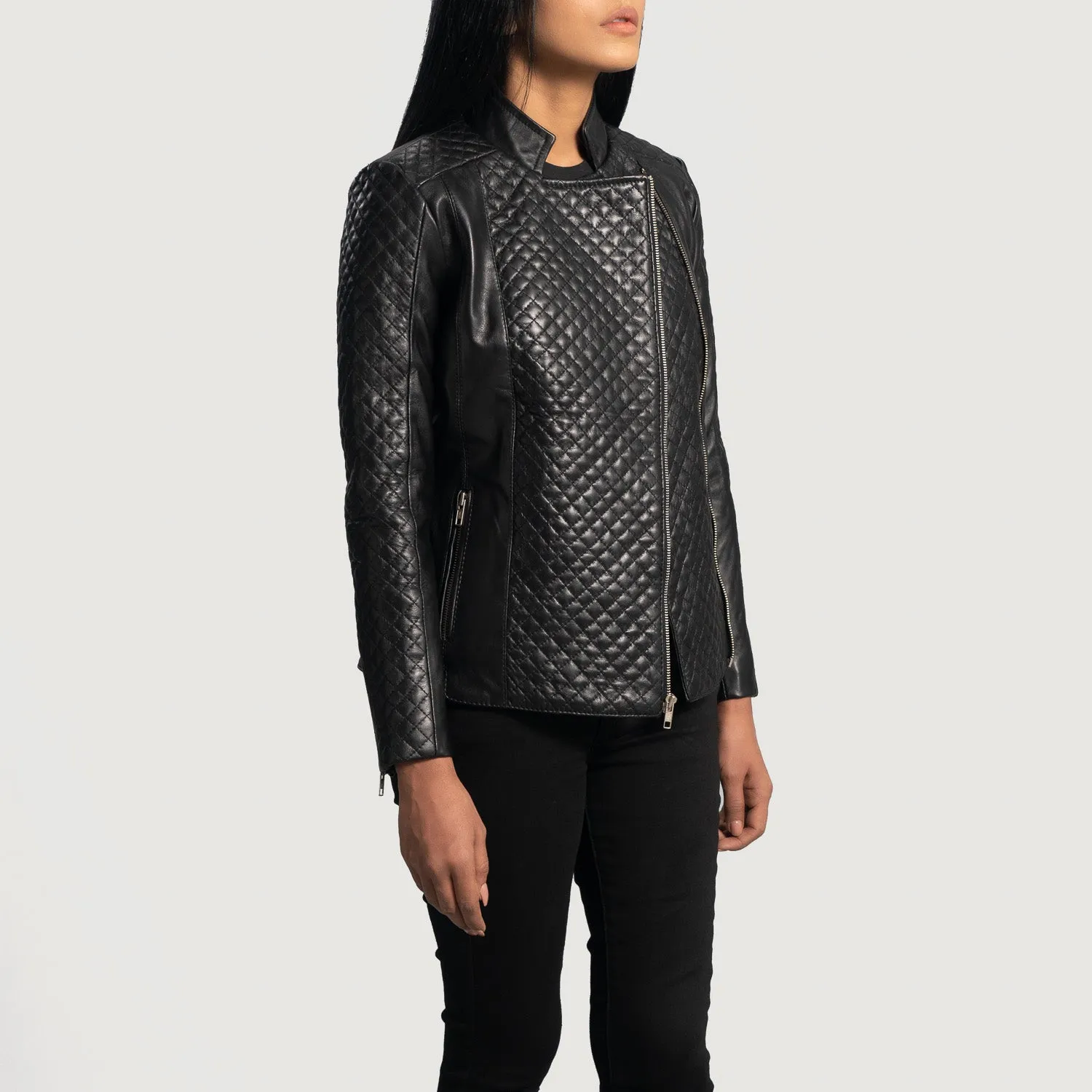 Orient Grain Quilted Black Leather Biker Jacket by TJS