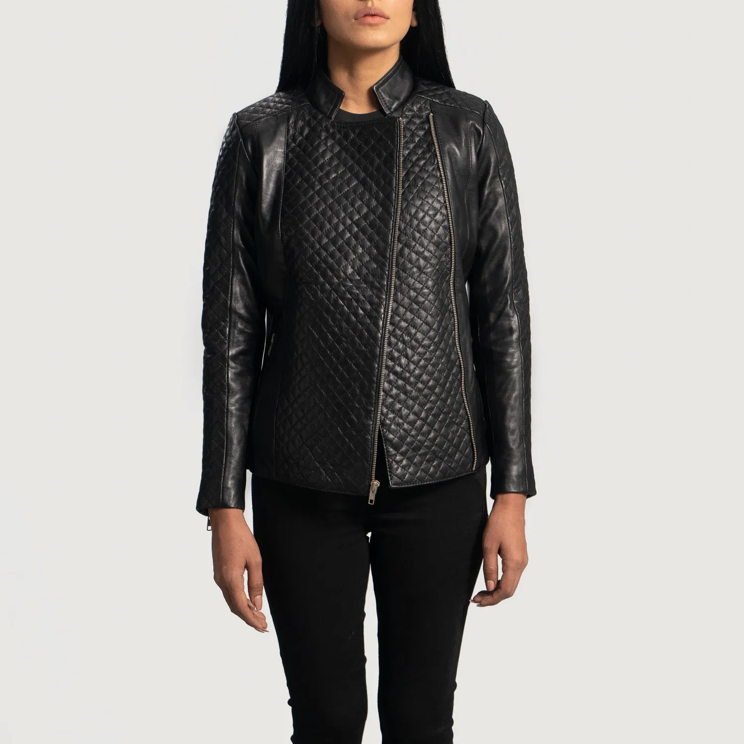 Orient Grain Quilted Black Leather Biker Jacket by TJS