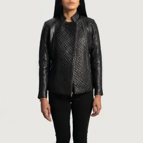 Orient Grain Quilted Black Leather Biker Jacket by TJS