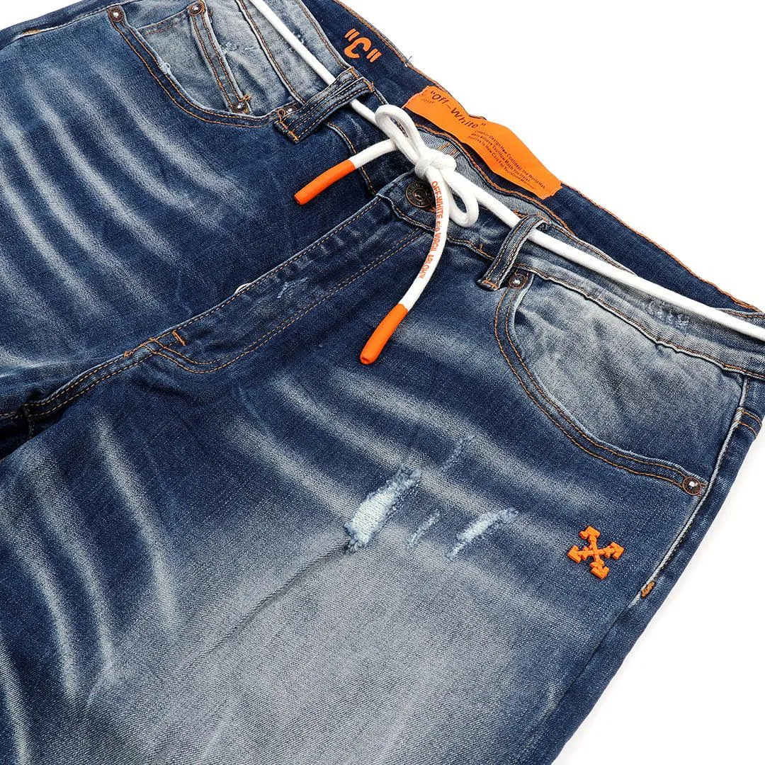 O.W Virgil Abloh Collection Exquisite Denim Label Jeans- Blue