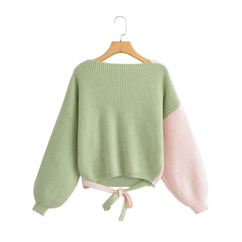Patchwork Crop Knitted Sweater