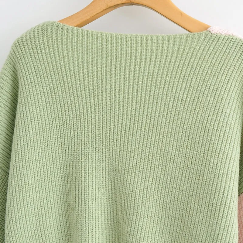Patchwork Crop Knitted Sweater