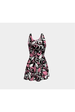 Pink & White Petals at Midnight Flare Dress