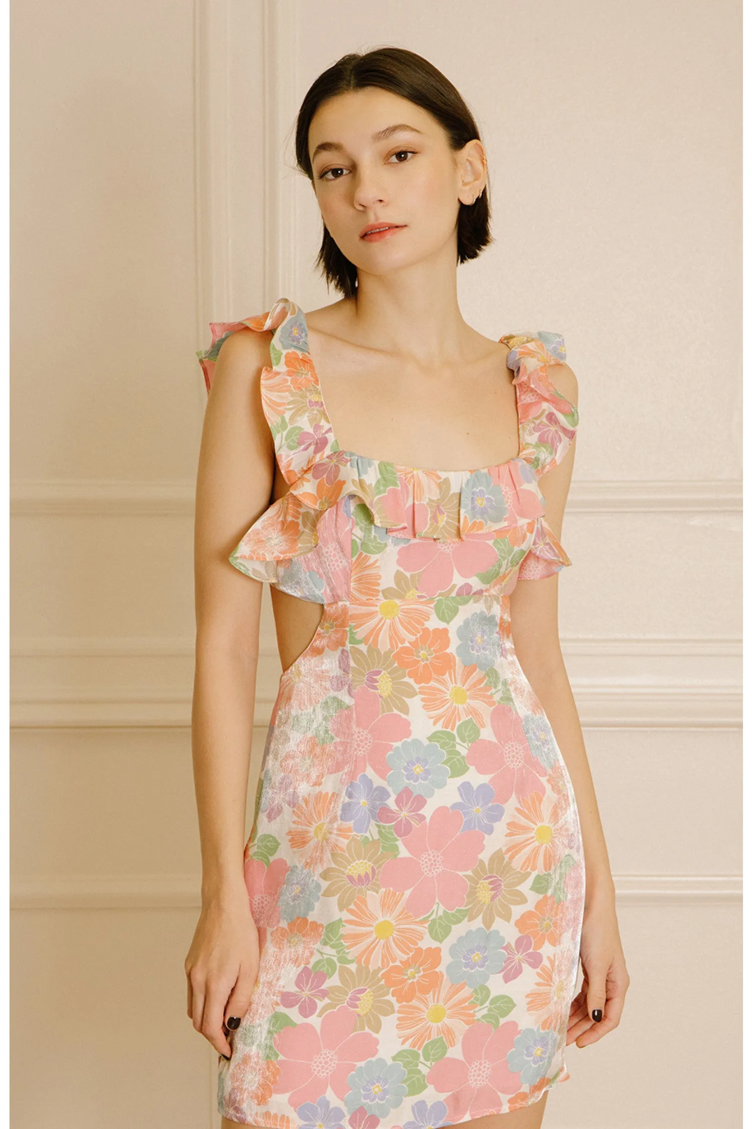 Pink Beige Multi Floral Dress-SPECIAL OCCASION FINAL SALE
