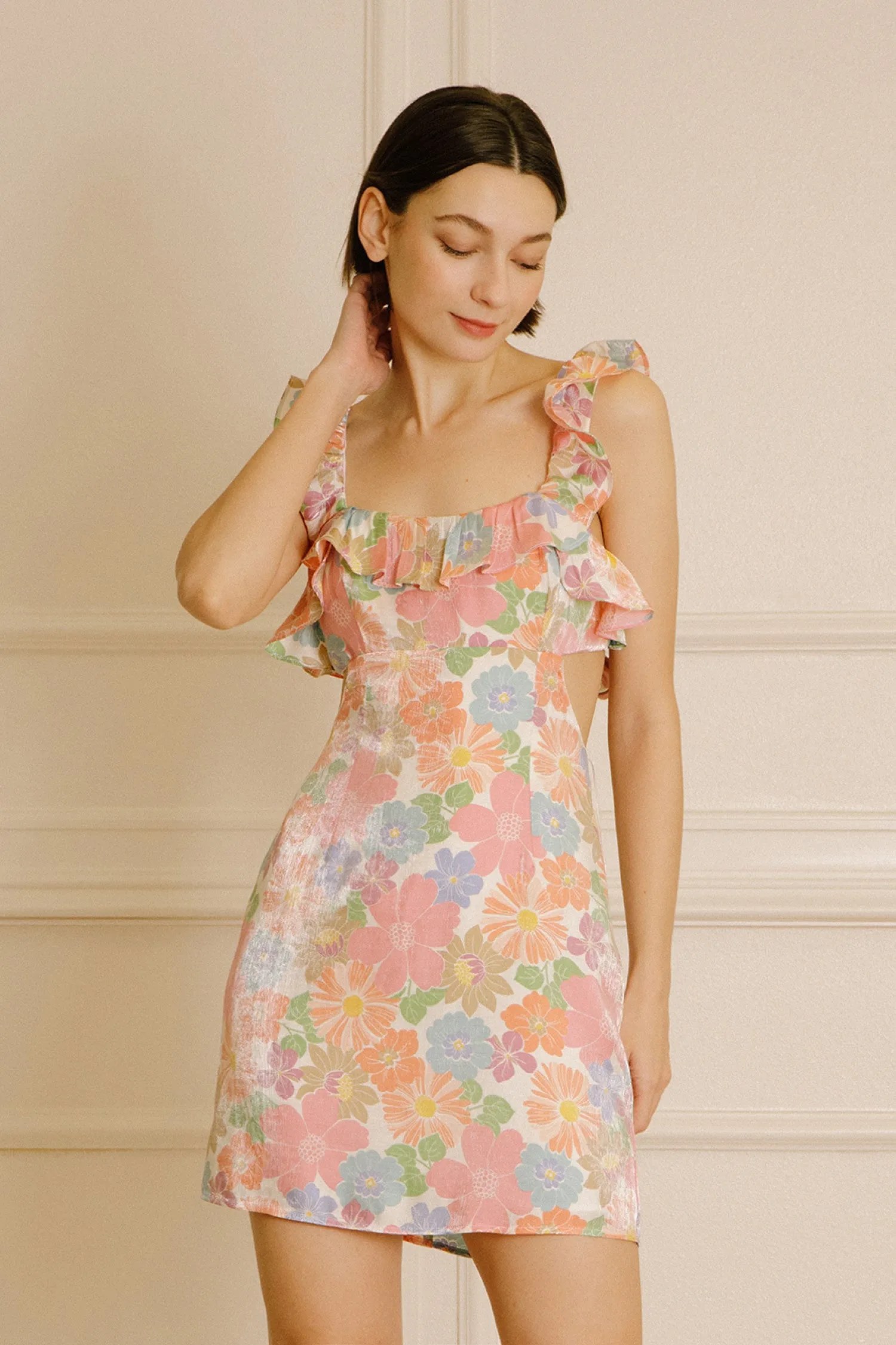 Pink Beige Multi Floral Dress-SPECIAL OCCASION FINAL SALE