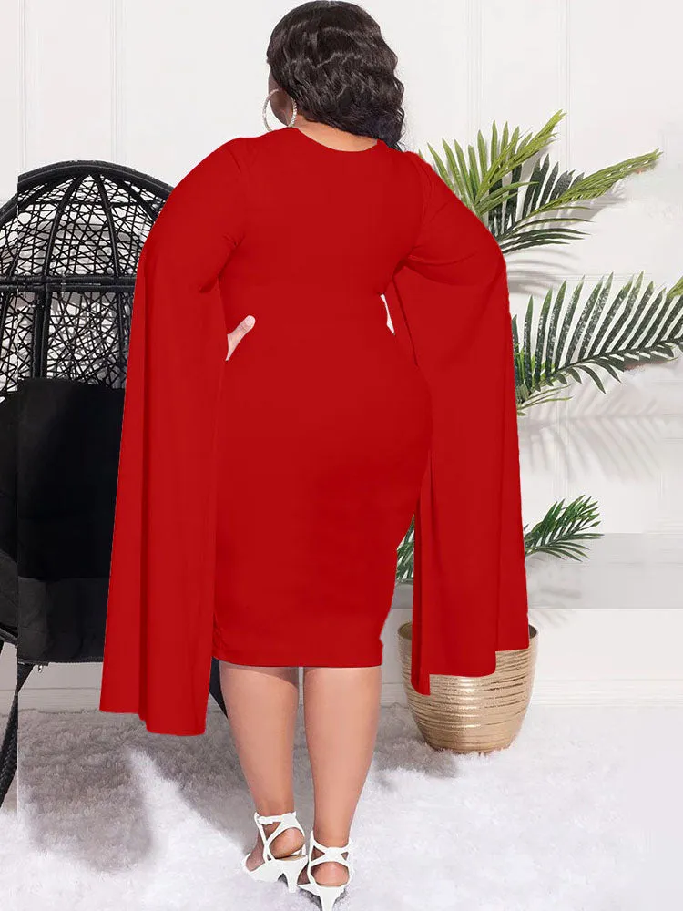 Plus Size Split Sleeves High Waist Midi Dresses