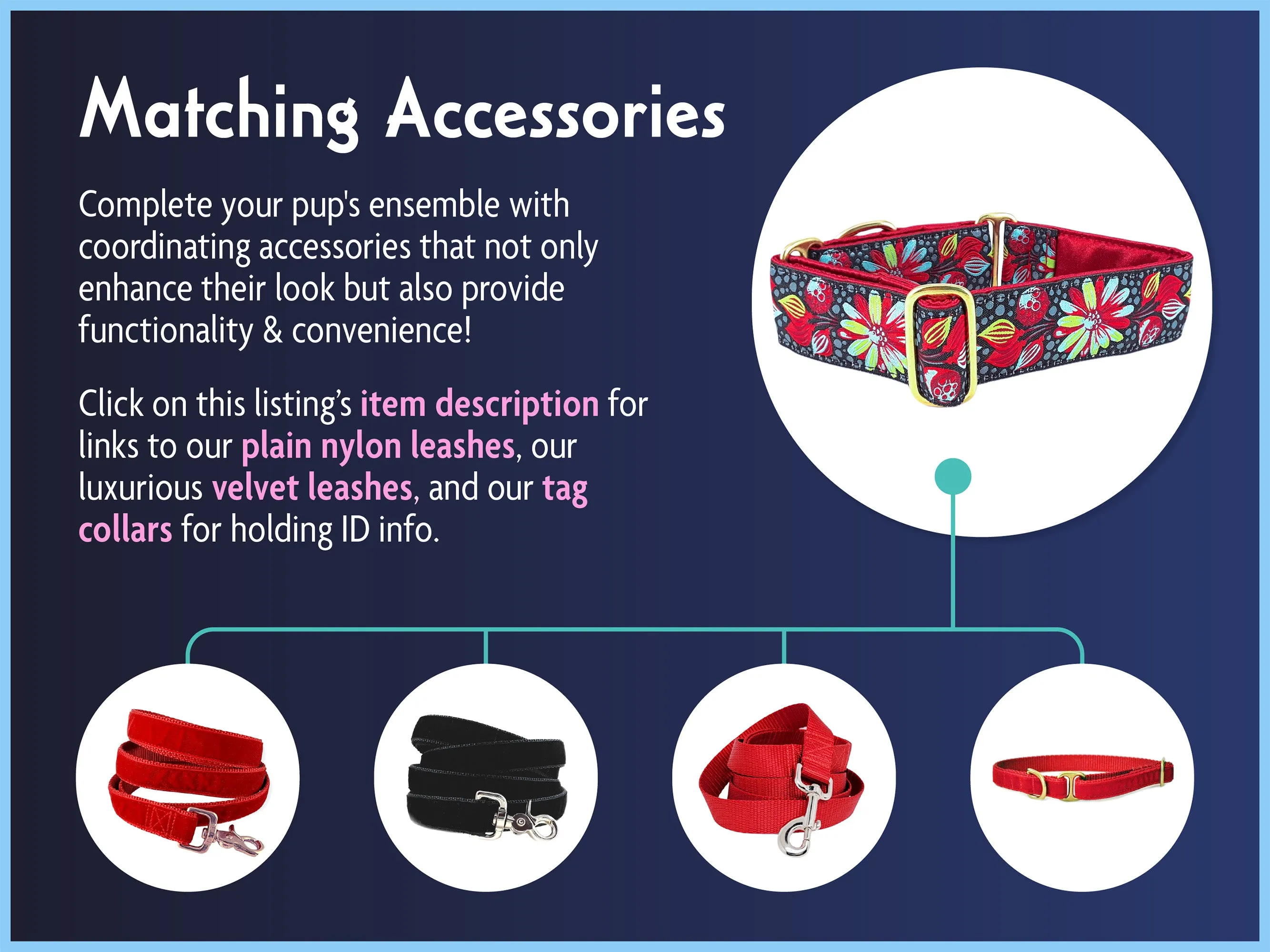 Pop Art Petals Jacquard - Martingale or Buckle Dog Collar - 1.5" Width