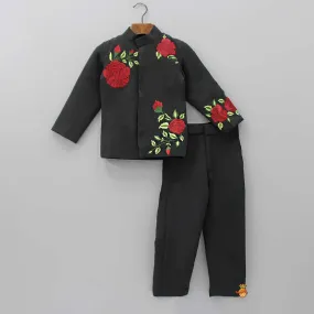 Pre Order: Floral Black Coat And Pant