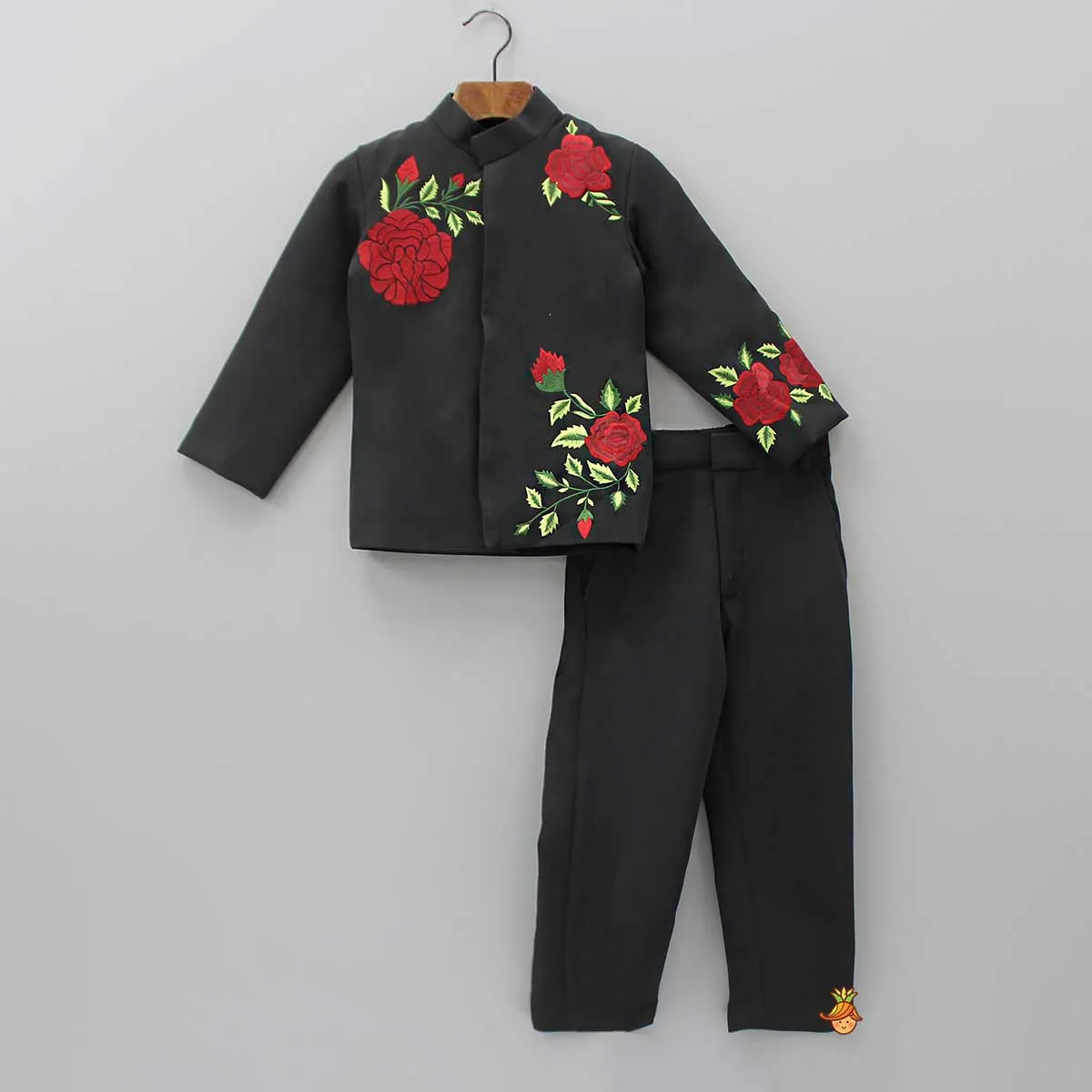 Pre Order: Floral Black Coat And Pant