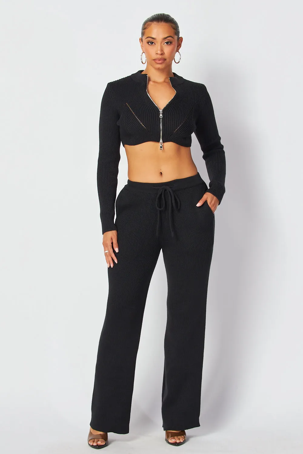 Priscilla Crop Knit Zip Jacket & Pants Set