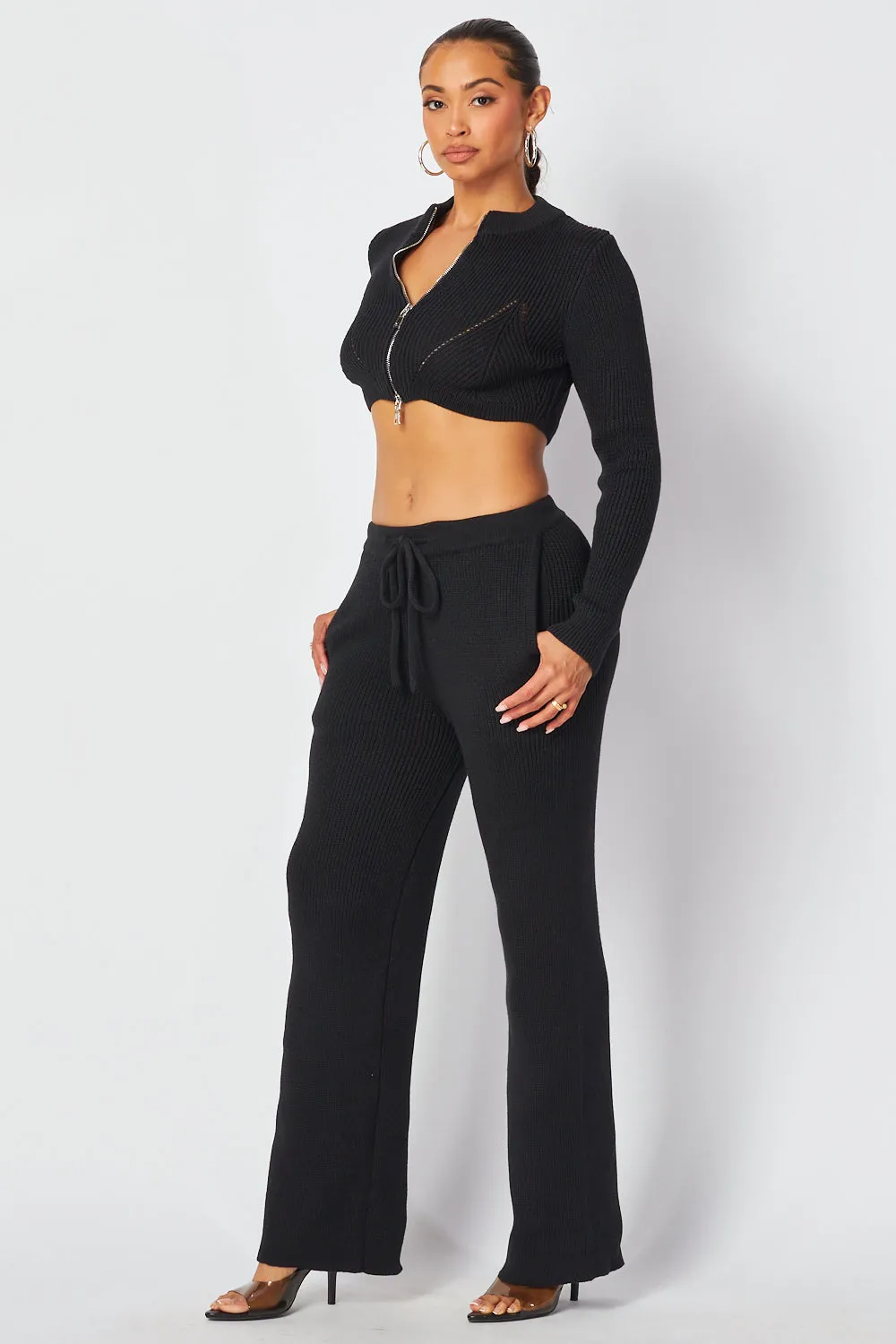 Priscilla Crop Knit Zip Jacket & Pants Set