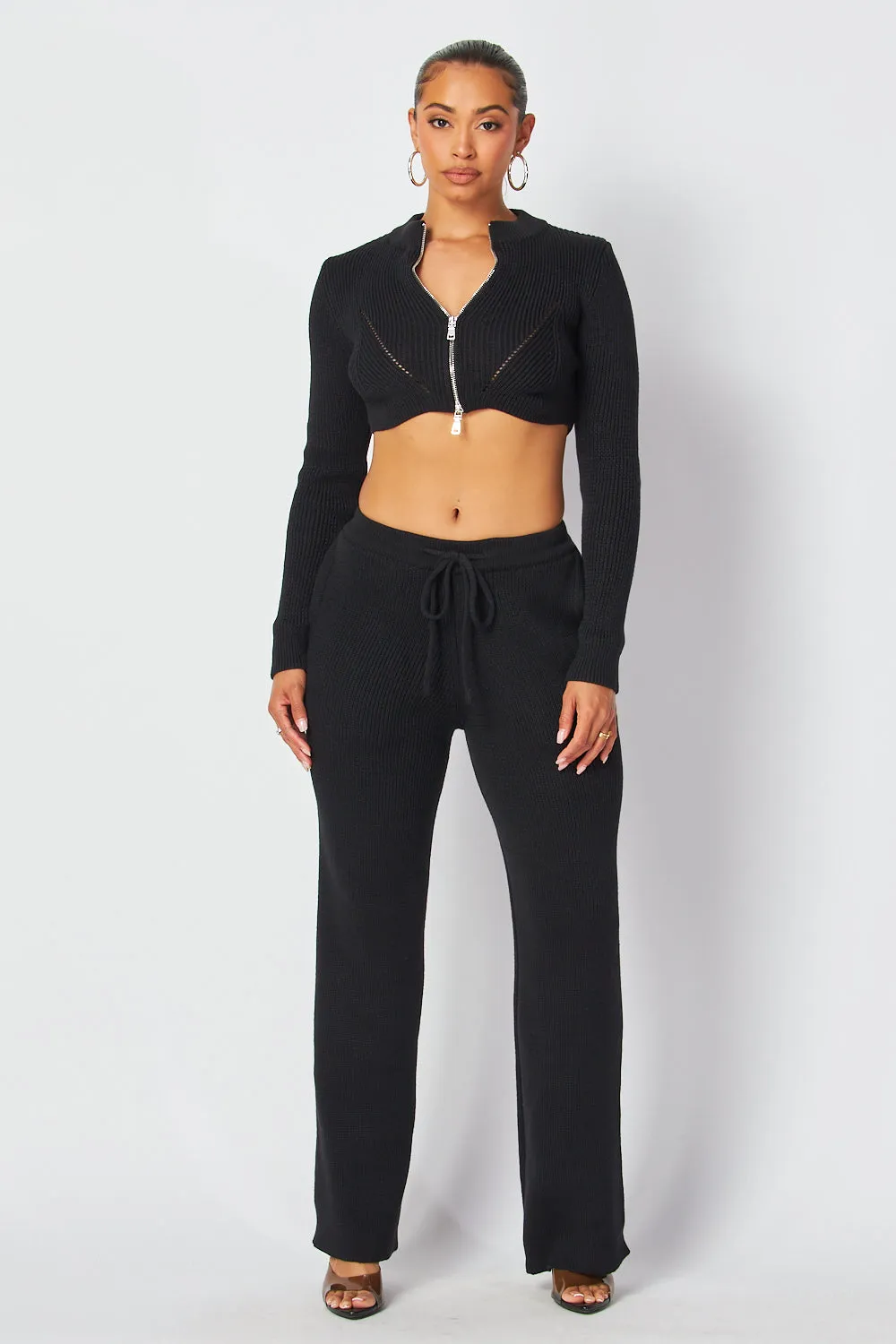 Priscilla Crop Knit Zip Jacket & Pants Set