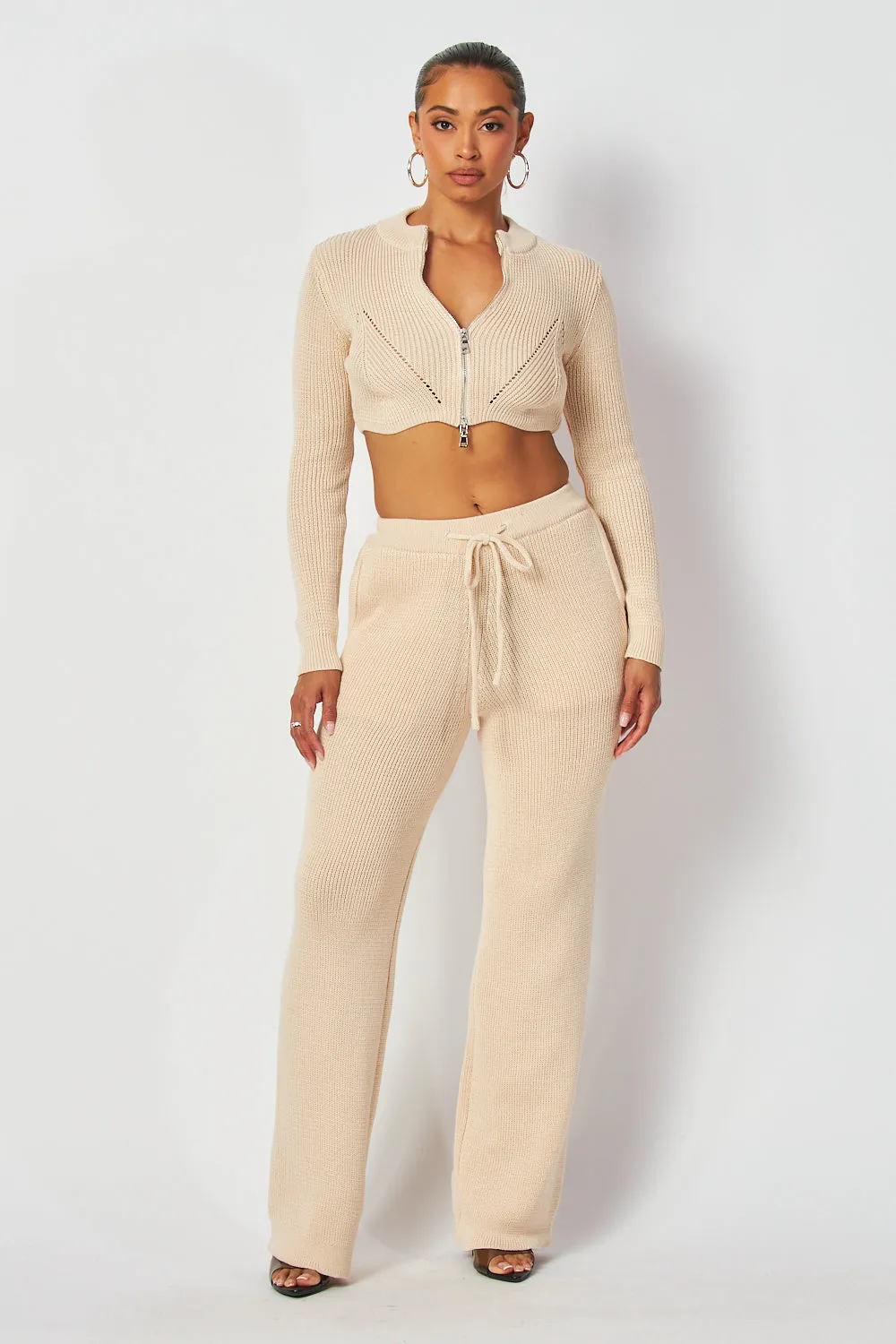 Priscilla Crop Knit Zip Jacket & Pants Set