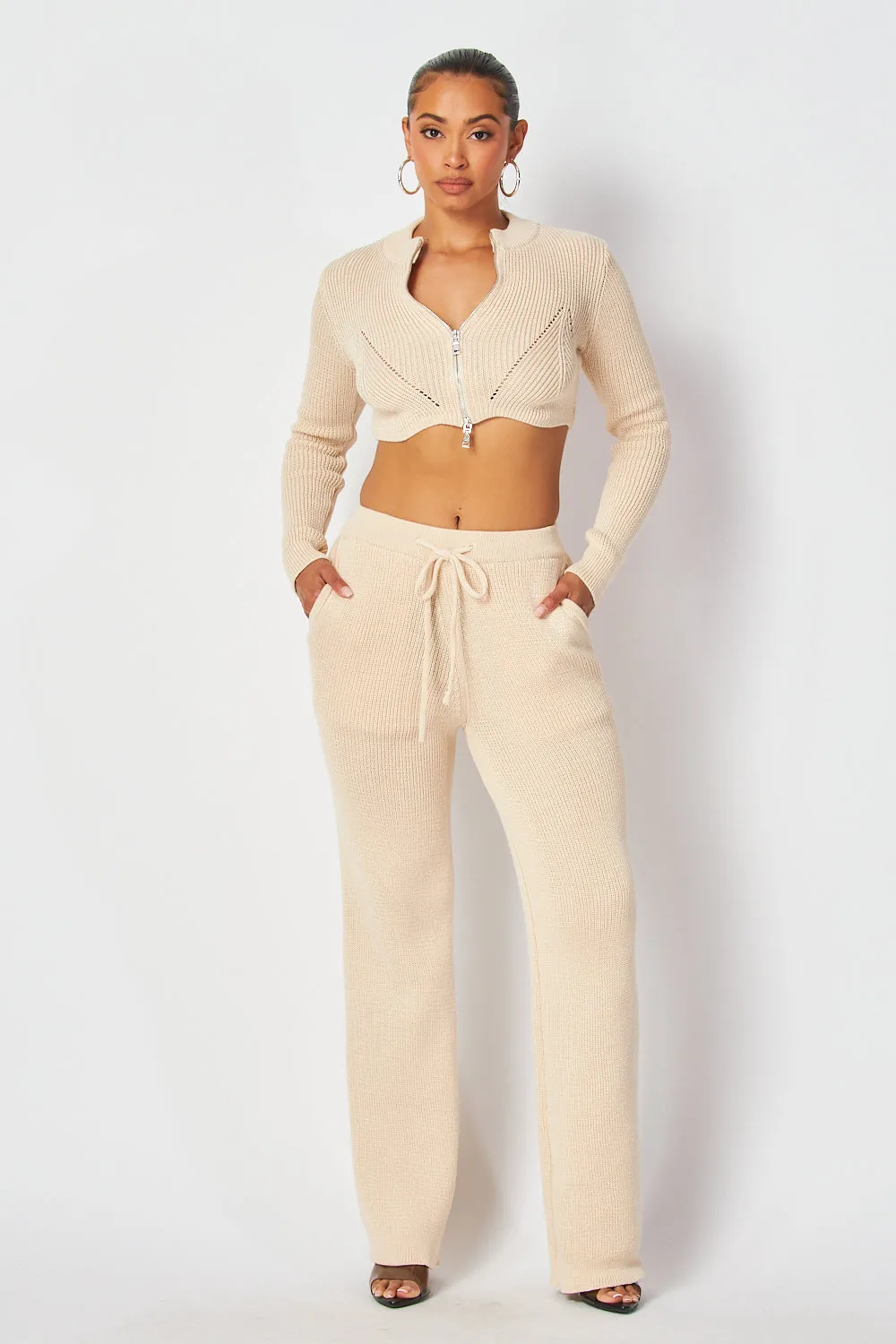 Priscilla Crop Knit Zip Jacket & Pants Set