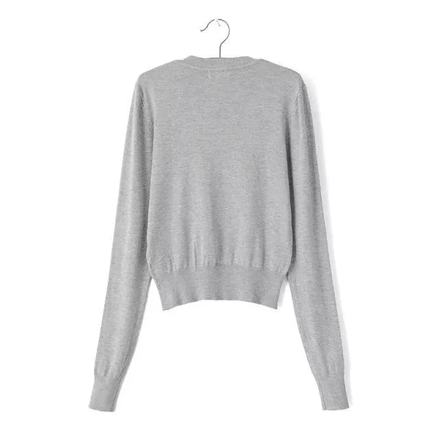 Pure Color Long Sleeves Scoop Short Crop Sweater
