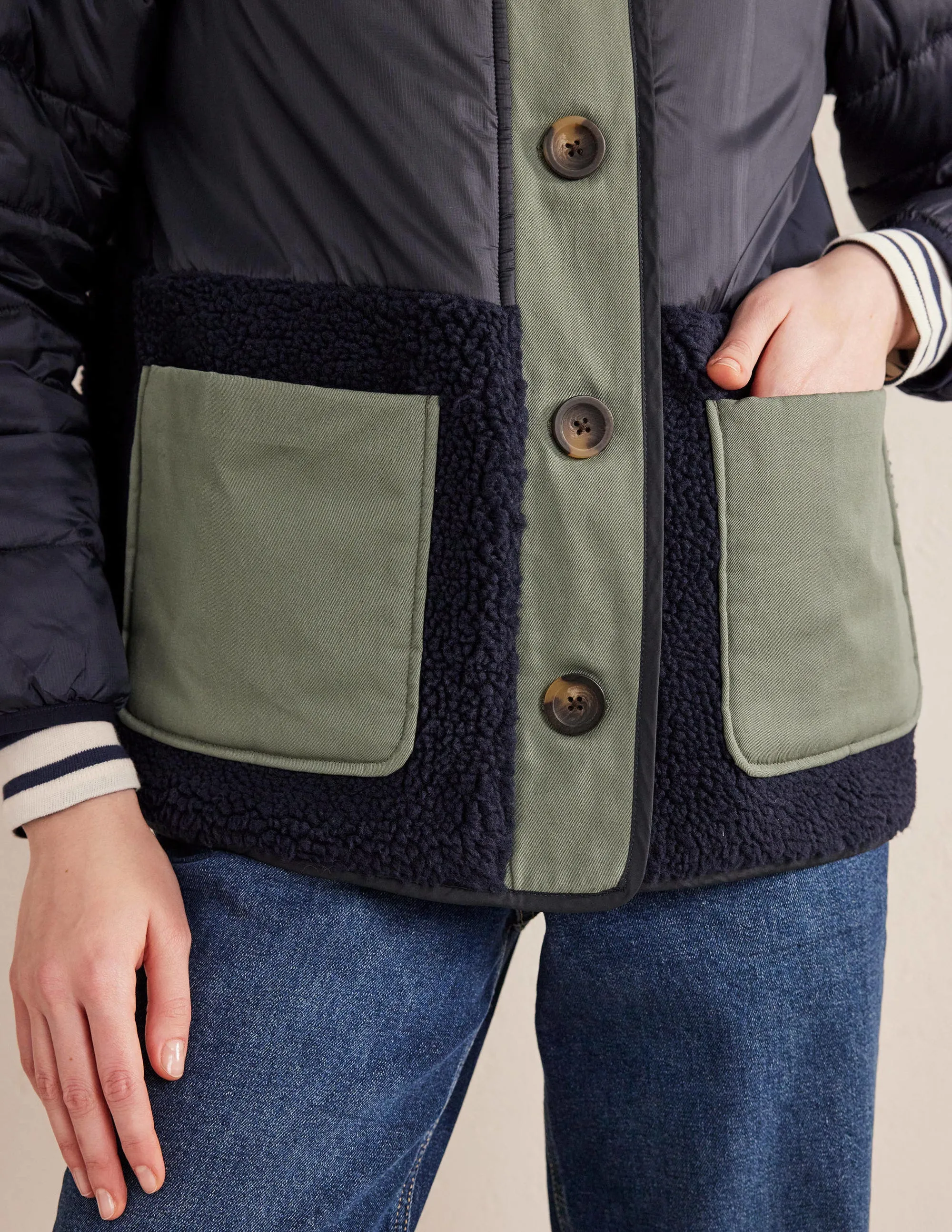 Quilted Borg Jacket-Navy