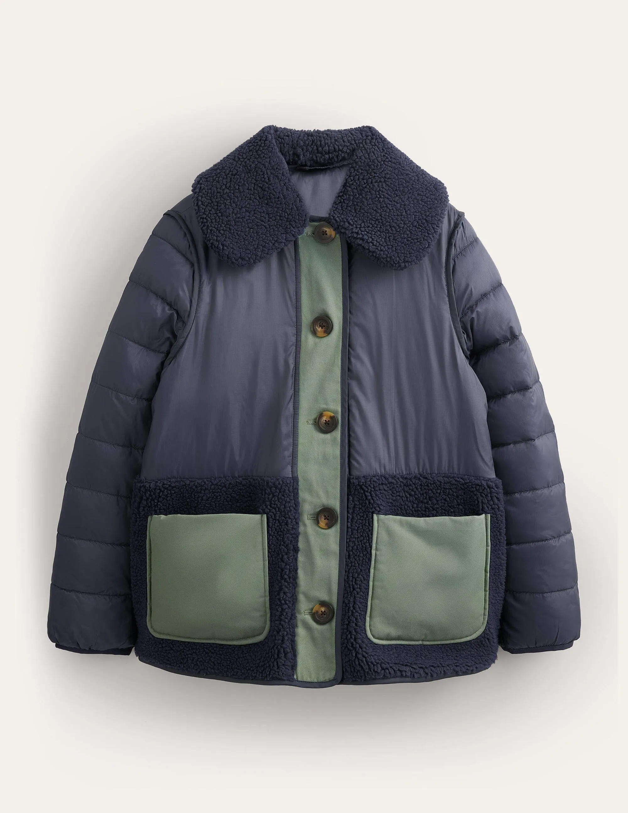 Quilted Borg Jacket-Navy