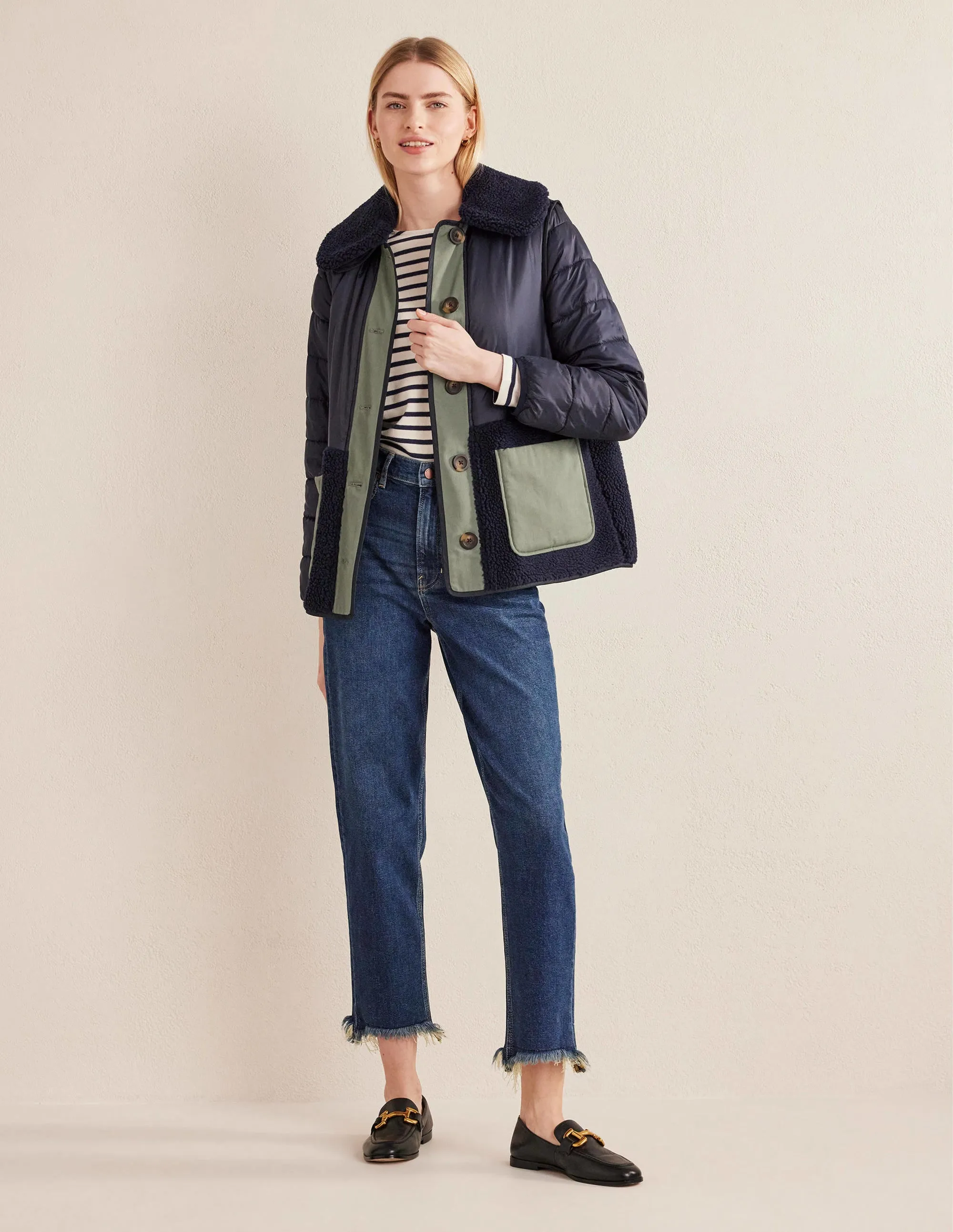 Quilted Borg Jacket-Navy