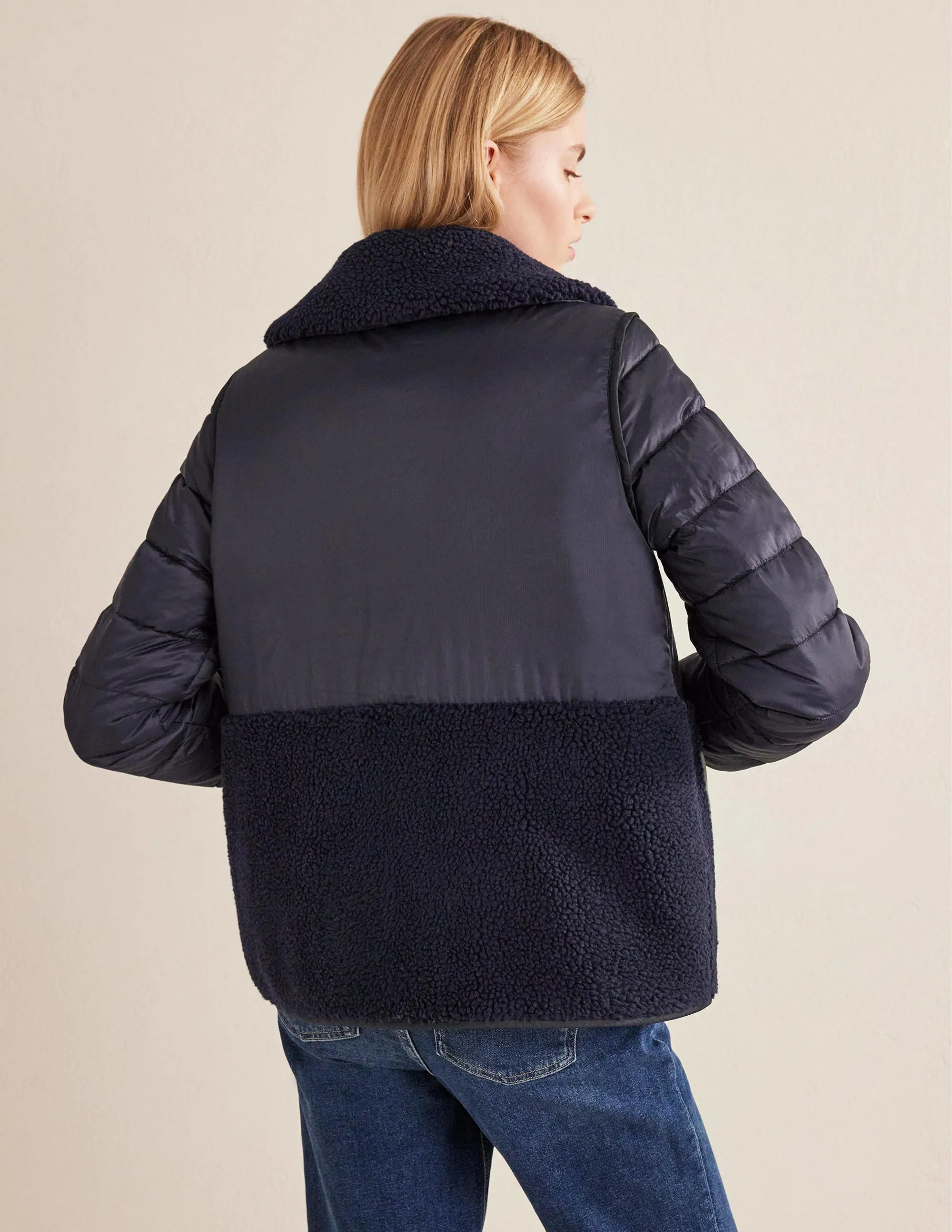 Quilted Borg Jacket-Navy