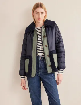 Quilted Borg Jacket-Navy