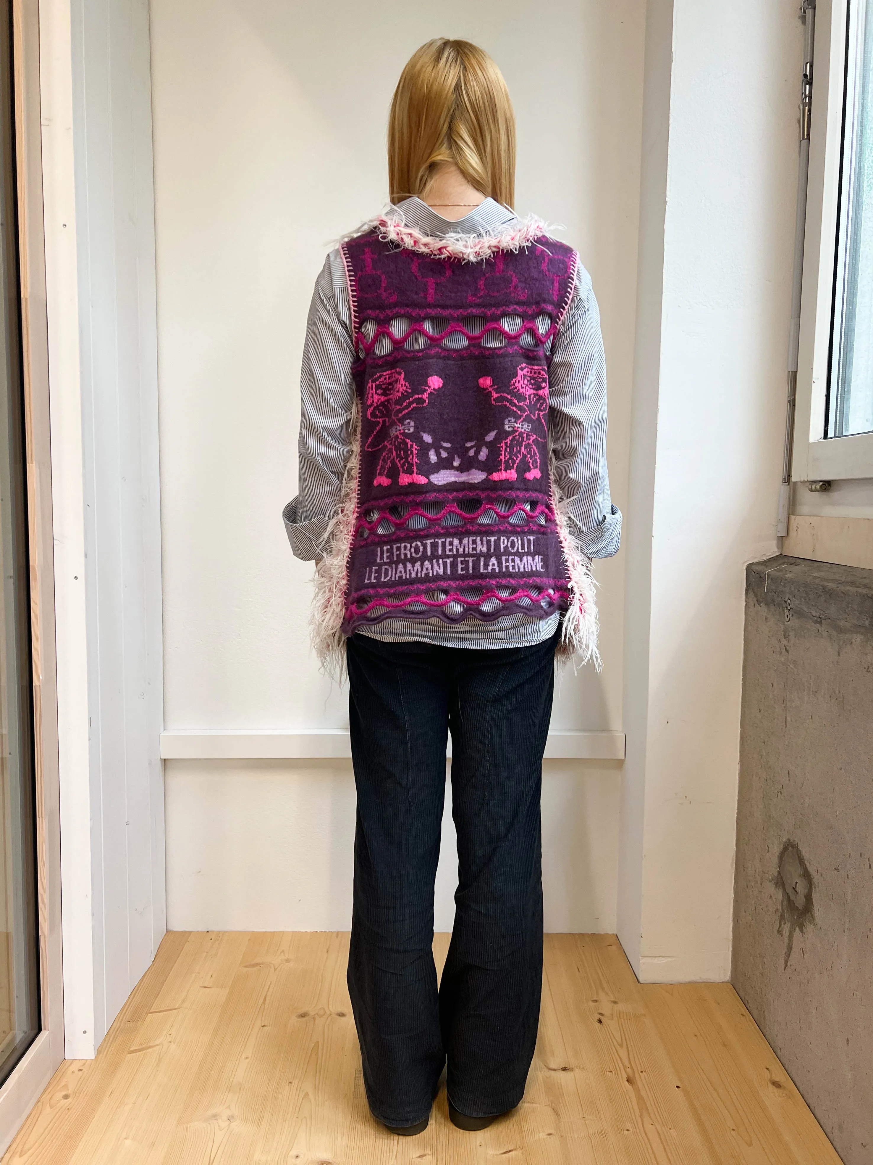 "Peeing girls" hairy crochet vest