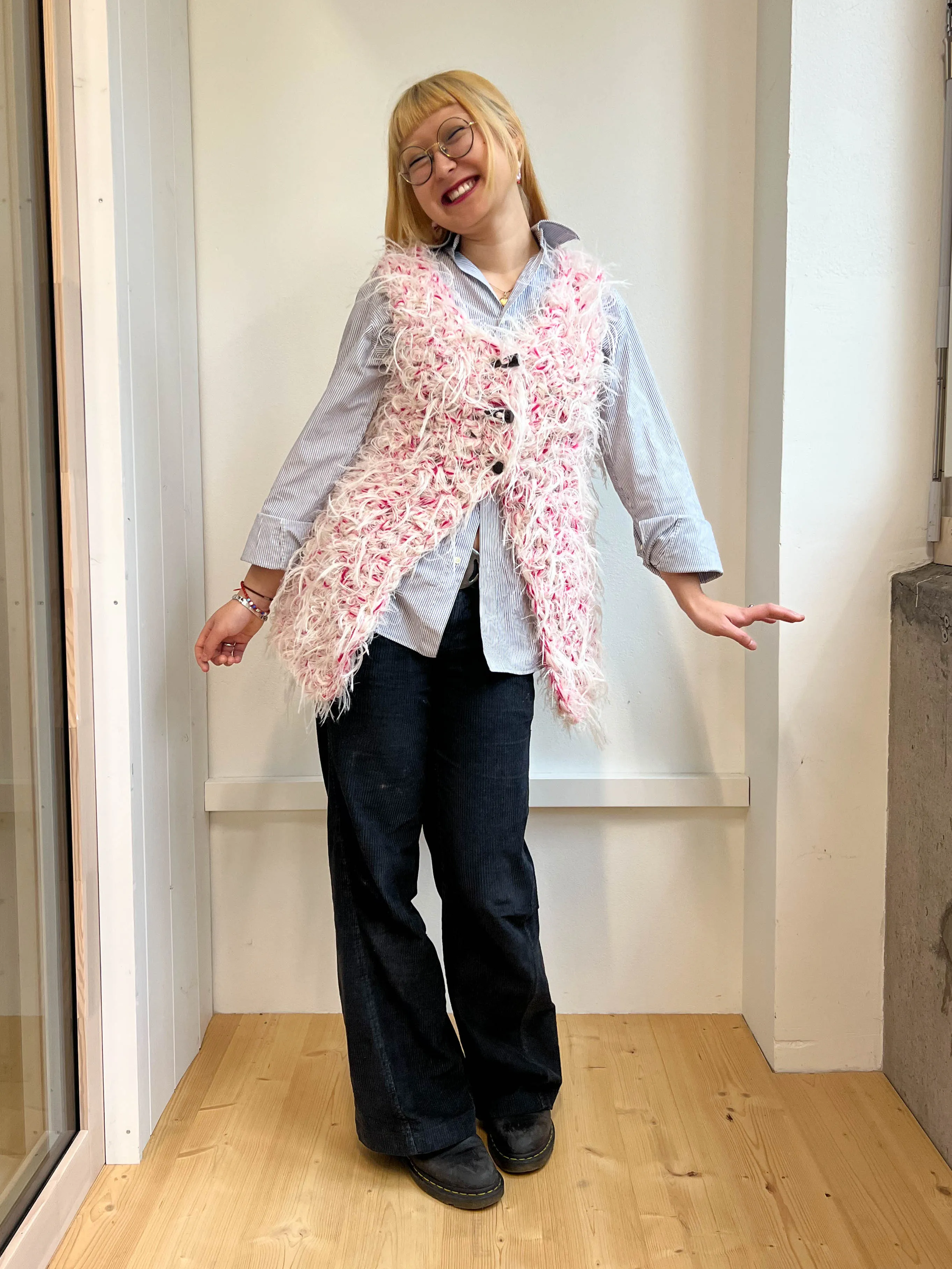 "Peeing girls" hairy crochet vest