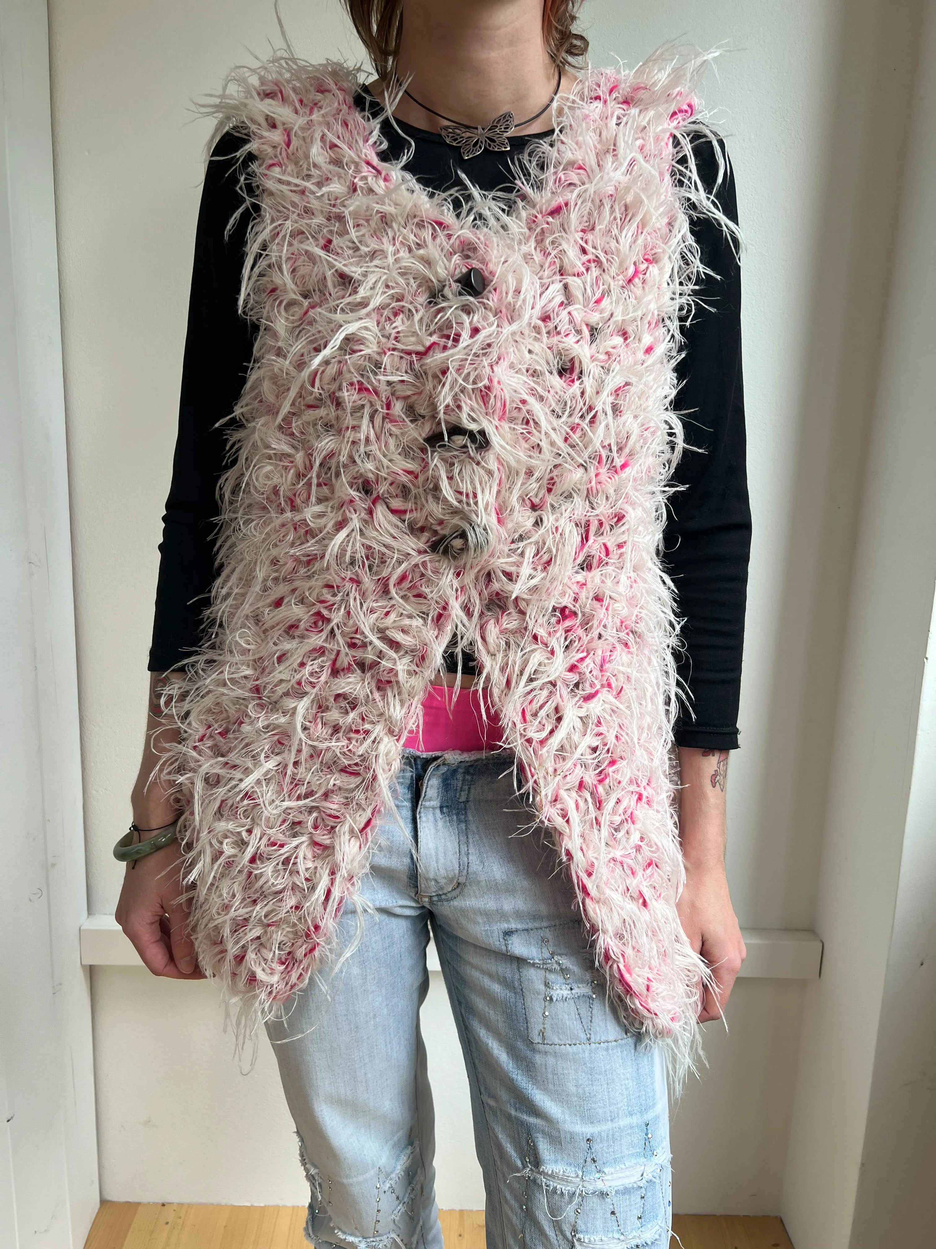 "Peeing girls" hairy crochet vest