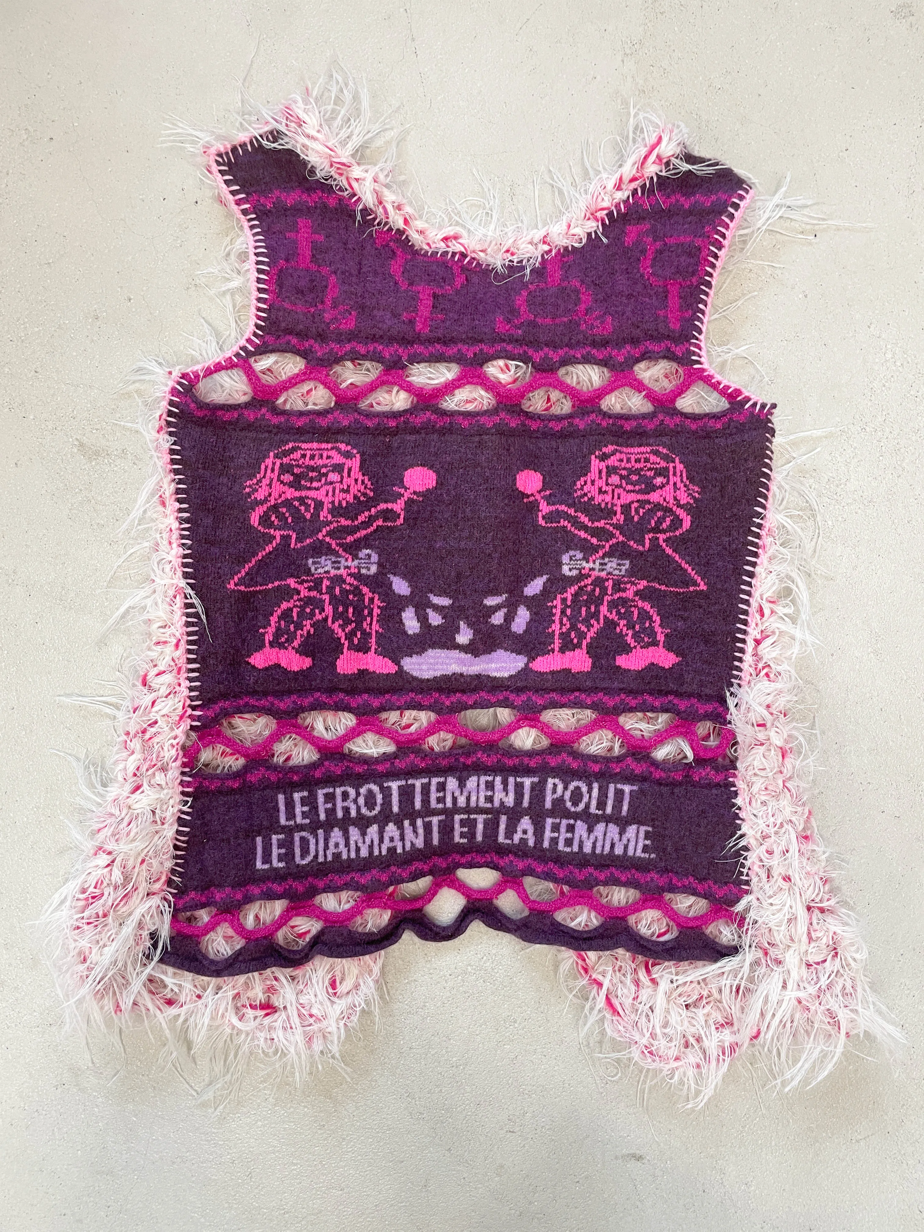 "Peeing girls" hairy crochet vest