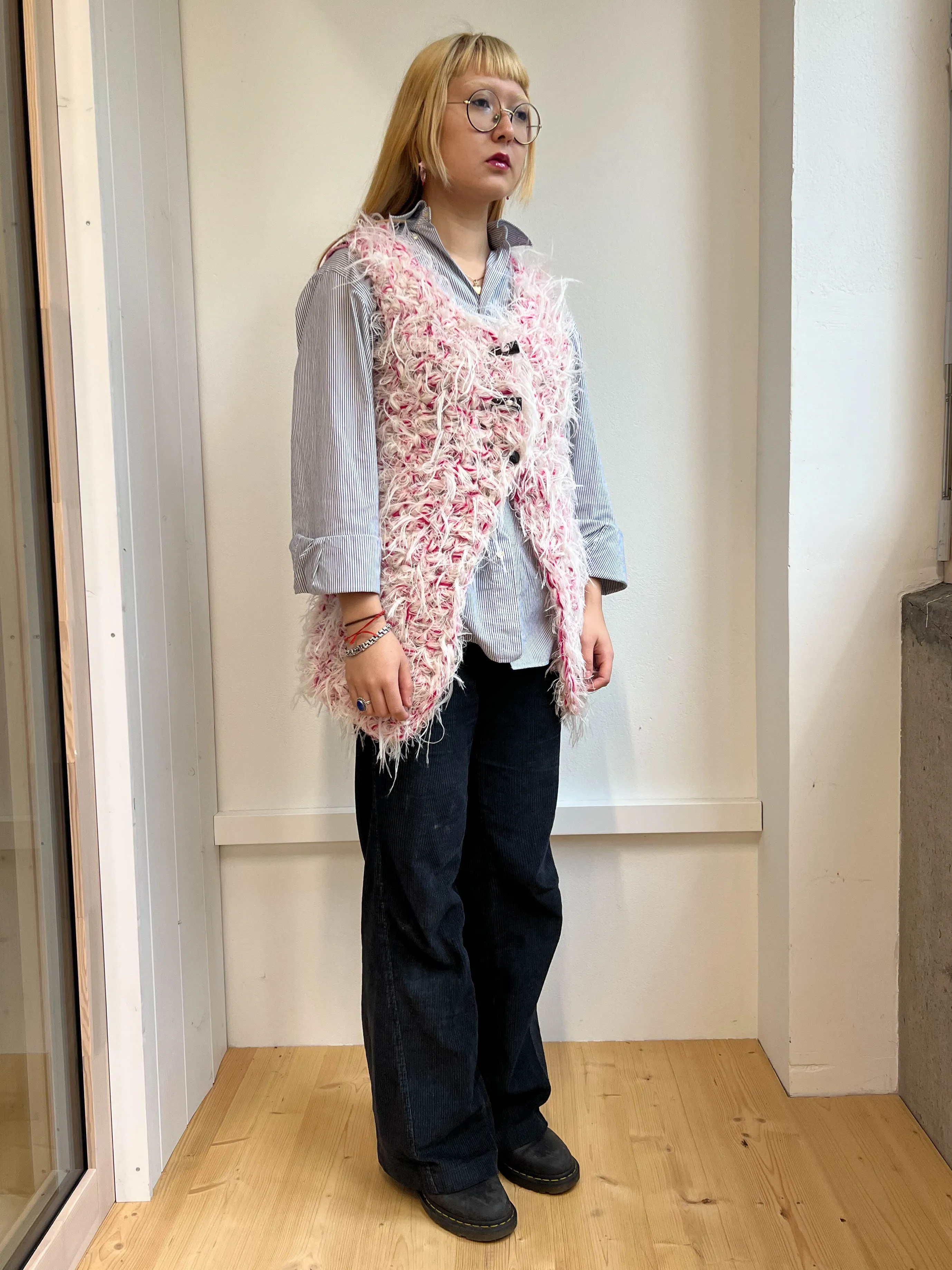 "Peeing girls" hairy crochet vest