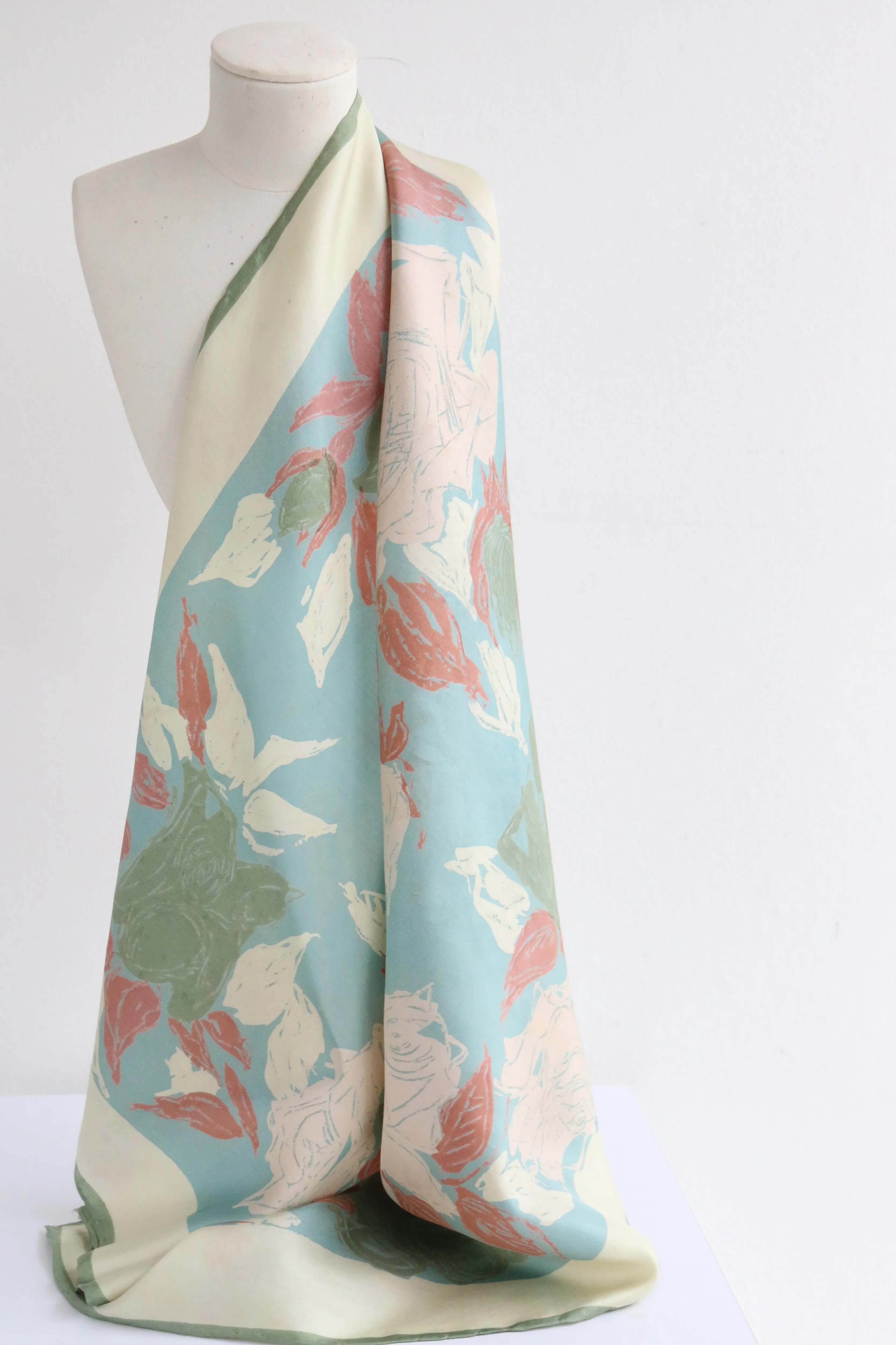 "Sweet Roses" Vintage 1950's Floral Silk Scarf