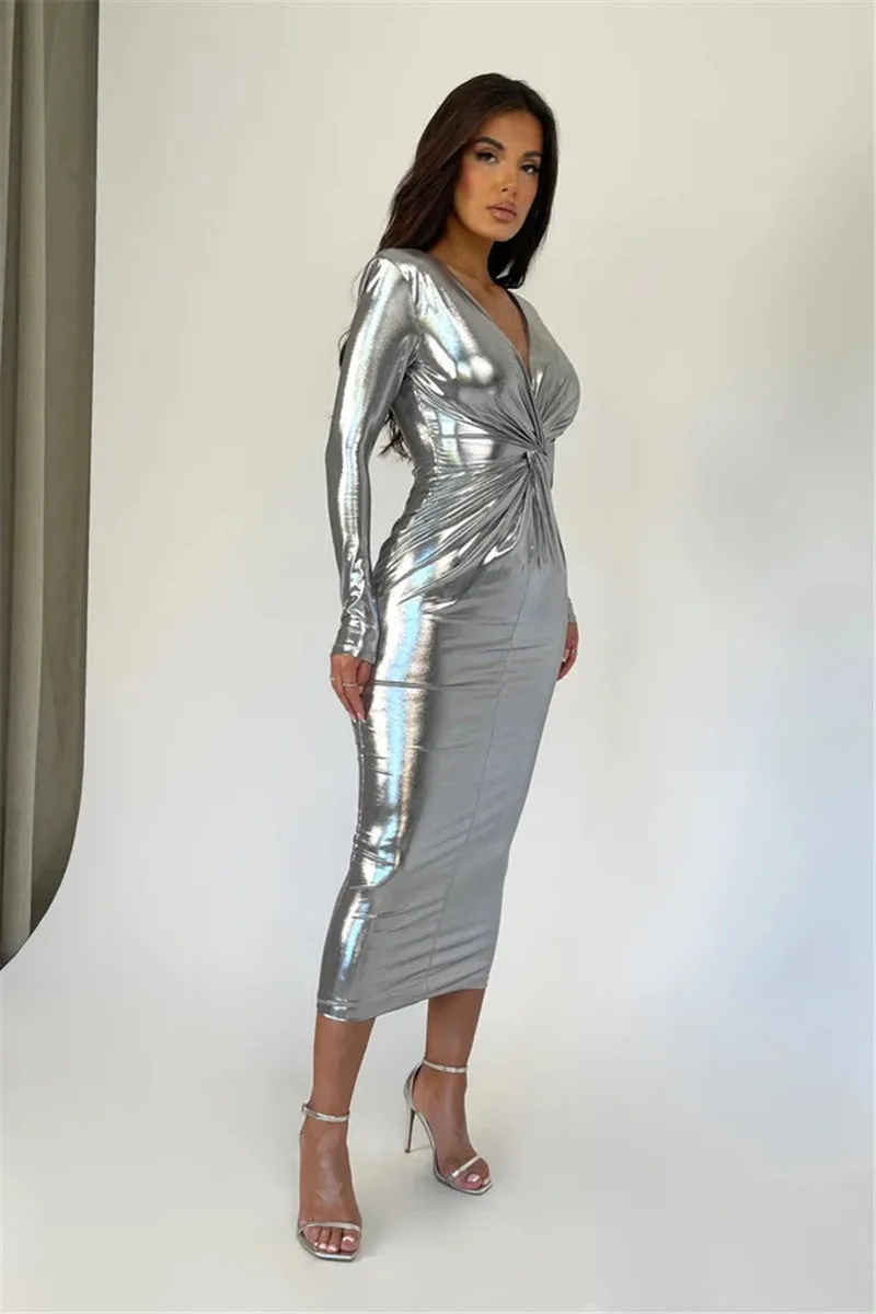 Rachel Deep V Neck Ruched Sexy Maxi Dress