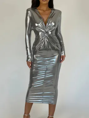 Rachel Deep V Neck Ruched Sexy Maxi Dress