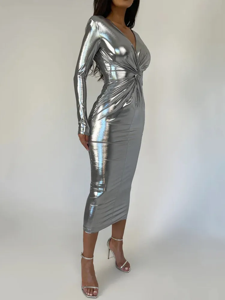 Rachel Deep V Neck Ruched Sexy Maxi Dress
