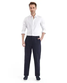 Rare Rabbit Men Oren Navy Cotton Fabric Mid Rise Straight Fit Solid Trouser