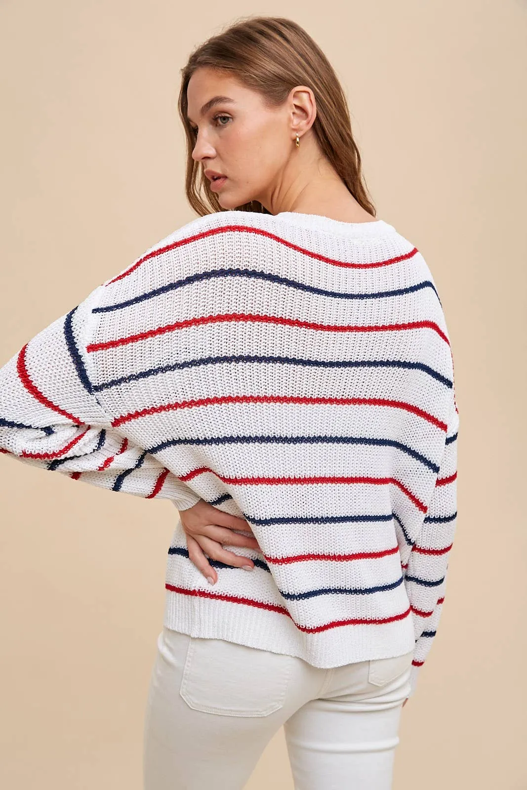 Red & Blue Striped Sweater Top