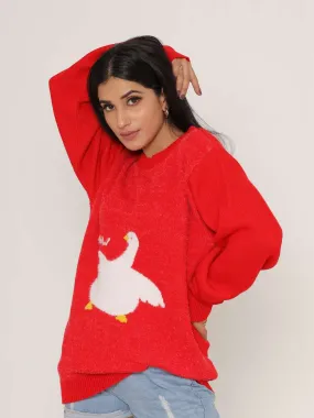 Red Self-Design Wool Pullover