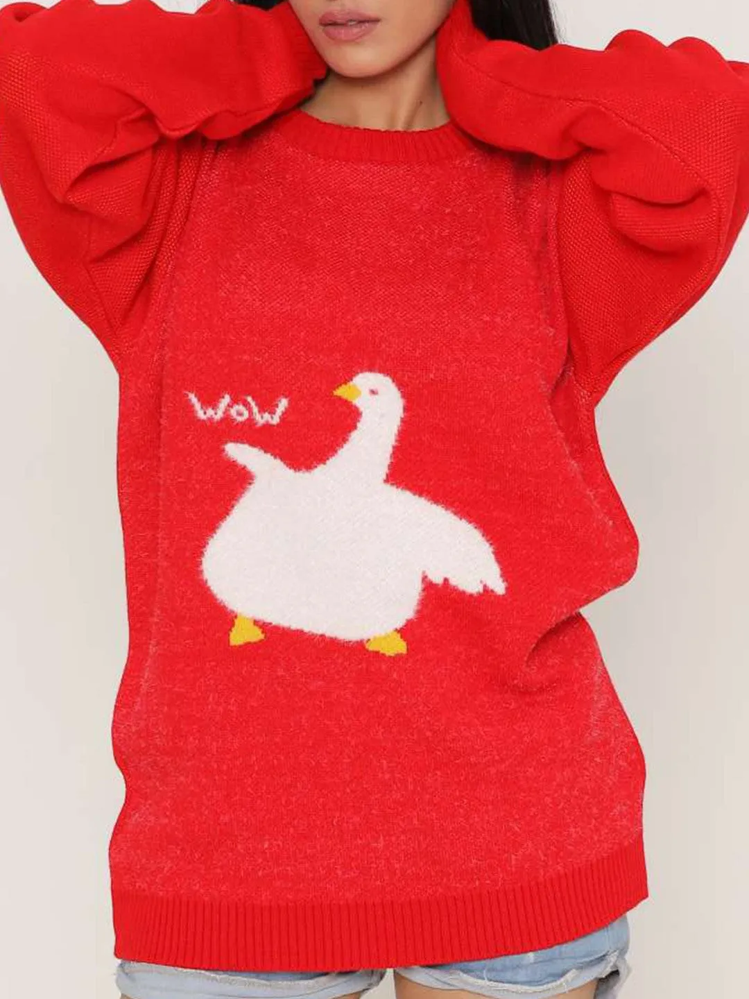 Red Self-Design Wool Pullover